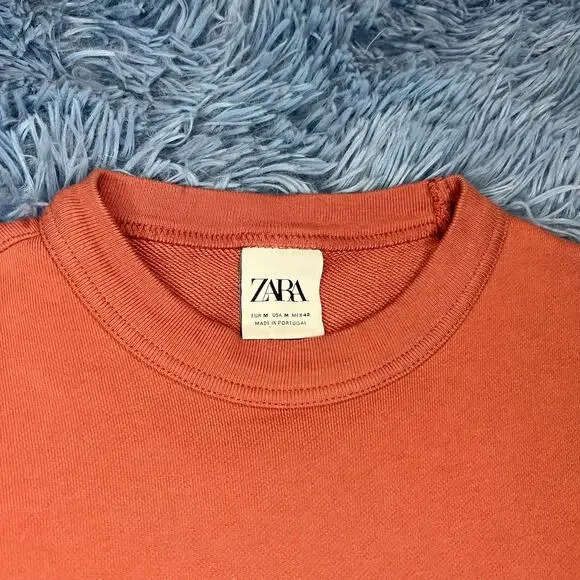 Zara Crewneck Sweatshirt Size Medium Mens Classic Salmon Casual Preppy - Picture 8 of 11